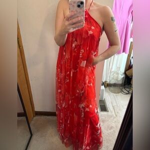 NWT Lovely Grace Red Floral Rose Halter Maxi Dress